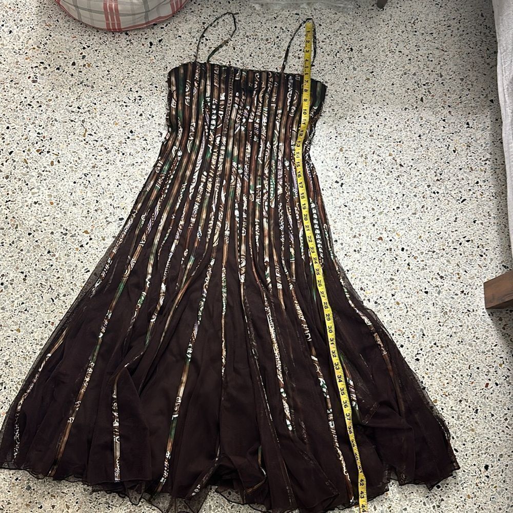 Cache vintage 90’s midi cocktail dress brown sexy back zip US 6